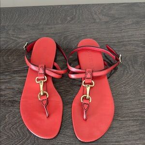 Burberry Red / Orange Leather Sandals. Gold color hardware. Size 38.5
